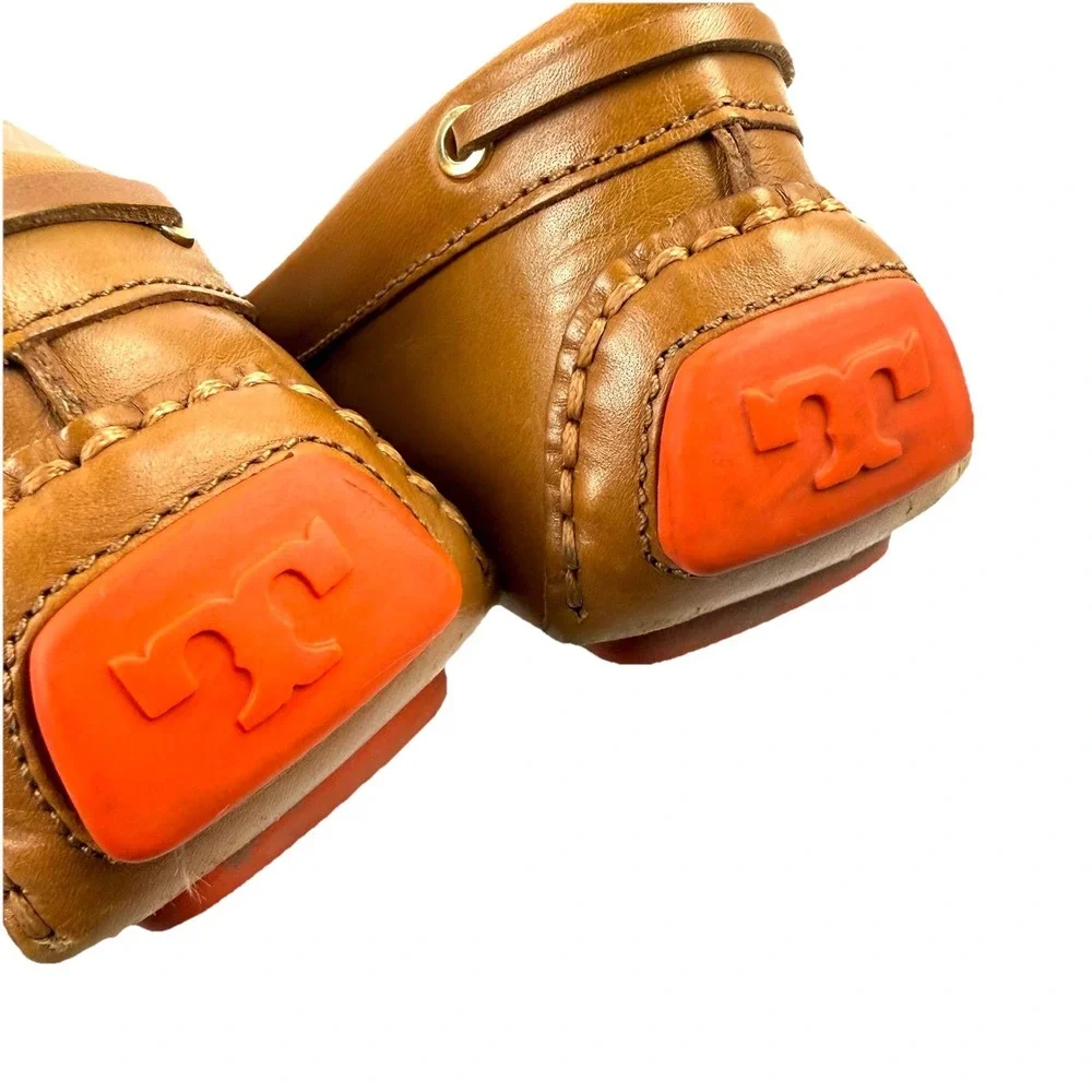 Tory Burch Ashby Shoes 7.5 Brown Soft‎ Leather Driving Moccasin Gold T Womens